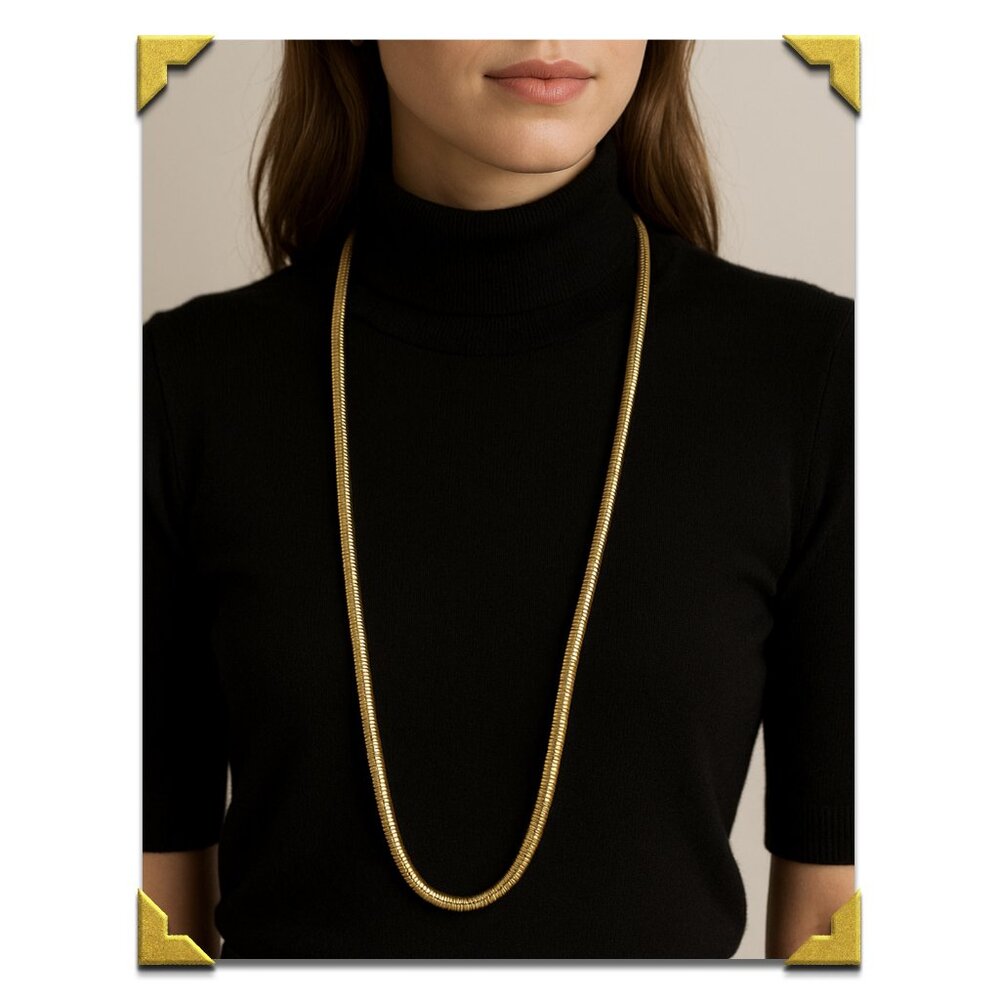 1971 Christian Dior 32" Gold-Tone Coil “Snake” Chain Necklace – Thick Gas-Pipe